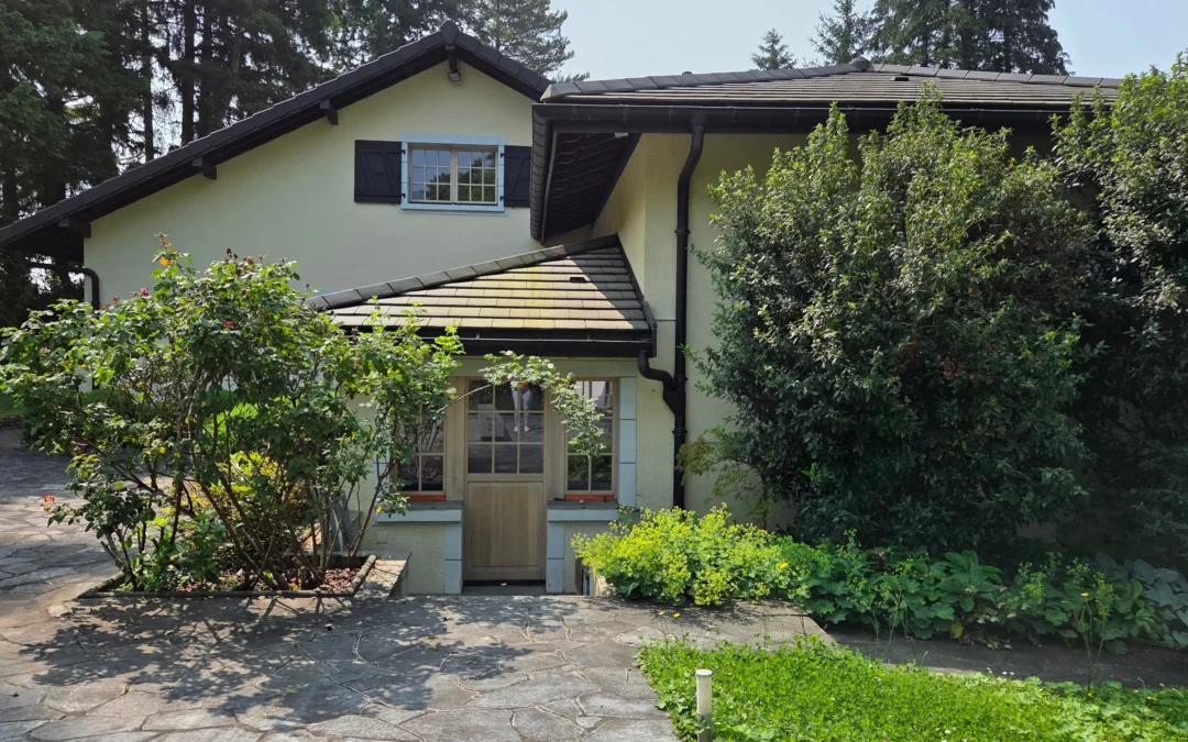 Façade cote Jura, peinture extérieure des encadrements de fenêtres, portes et portes fenêtres.